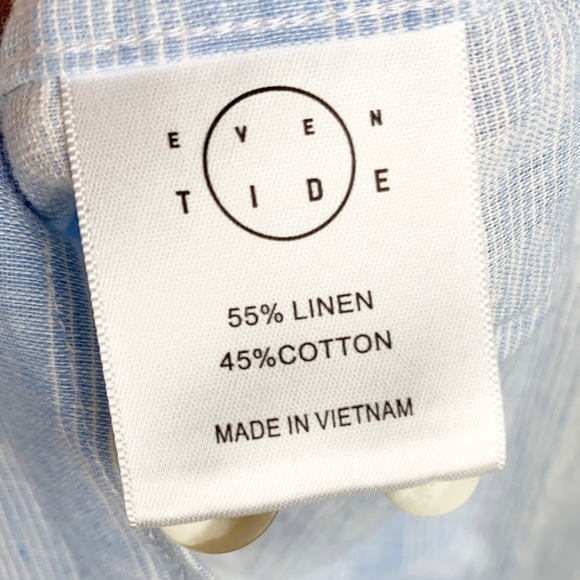 Even Tide Linen Blend Blue White Stripes Button Down Shirt Size Large - Picture 7 of 8